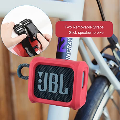 Silicone Case for JBL Go 3 Portable Speaker with Removable Strap for Bike Golf Cart Travel Carrying Case Protective Sleeve Speaker Cover (Red) - color: Red