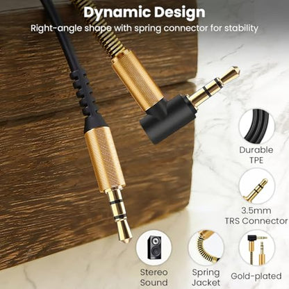 Aux Cord 6.6ft/2M, Right Angle Gold Plated 3.5mm Audio Cable, Hi-Fi Sound Male to Male Aux Cable Home Car Stereo Audio Jack Cables Auxiliary Cord Compatible with Headphone MP3 iPhone iPad Tablet - size: 2M