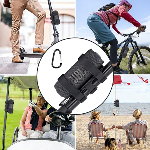 khanka Adjustable Speaker Mount for Bike/Boat/Golf Cart,Black | Adjustable Speaker Strap Holder for Most Bluetooth Speakers, Fits 1.5 to 2.0 Inch Bars, Non-Slip Outdoor Speaker Attachment - color: black