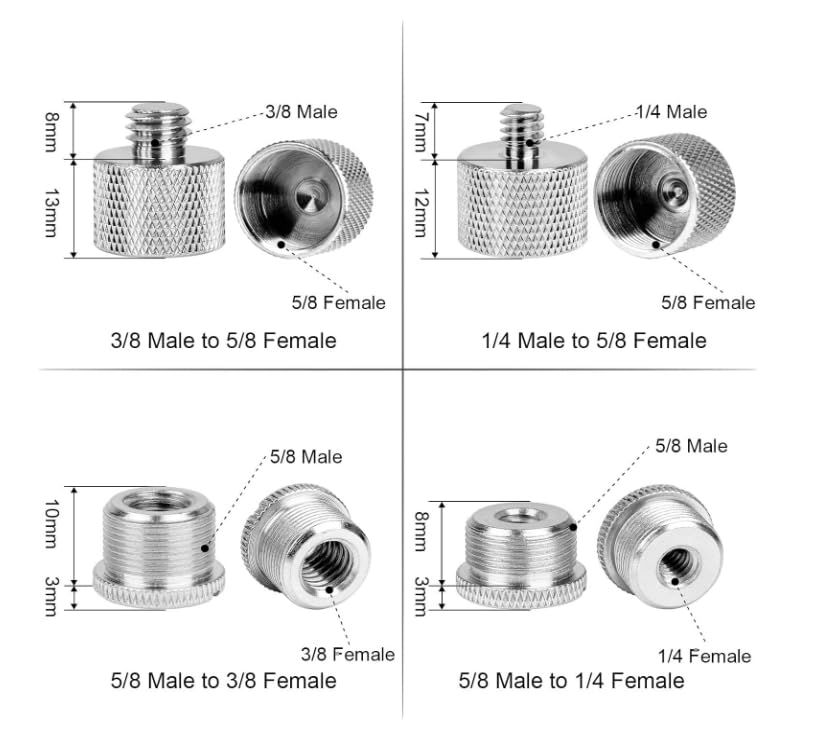 Mic Thread Adapter Kit, Slivery, 8Pcs - style: 8 pcs slivery