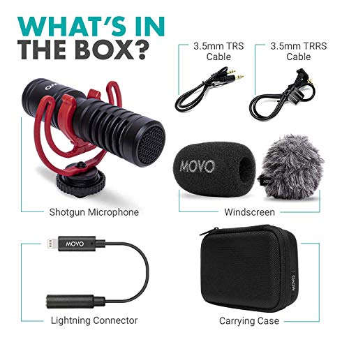 Movo VXR10-PRO External Video Microphone for USB-C Smartphone/Camera with Rycote Lyre Shock Mount - Compact Shotgun Mic and Accessories Compatible with Androids/DSLR Cameras - Battery-Free DSLR Mic