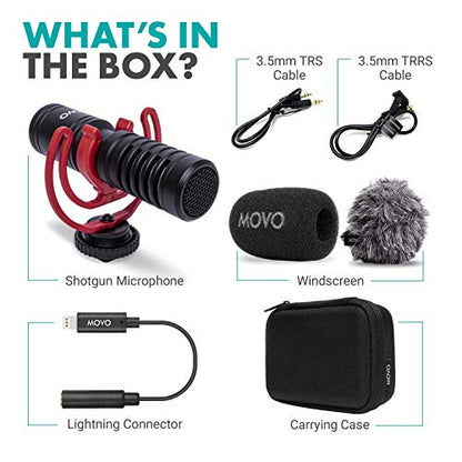 Movo VXR10-PRO External Video Microphone for USB-C Smartphone/Camera with Rycote Lyre Shock Mount - Compact Shotgun Mic and Accessories Compatible with Androids/DSLR Cameras - Battery-Free DSLR Mic