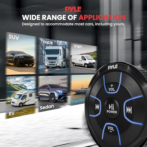 Pyle Amplified Wireless Bluetooth Audio Controller - 300 Watt Bluetooth Media Button, Waterproof Marine Receiver Remote Control W/Aux, Mount for Car Truck Boat Marine Powersport Vehicles - PLMRBT18 - style: receiver