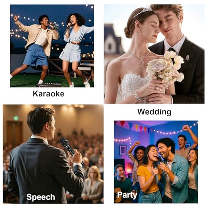 Wireless Microphone, 4 Rechargeable Handheld Dynamic Mics System | 200FT Range, Plug & Play, 10hr Battery, Karaoke Mics Set for Karaoke, Church, Wedding, Home Party, Group Singing