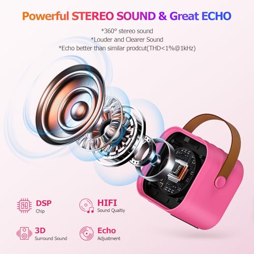 Mini Karaoke Machine for Kids with 2 ireless Microphones - color: Rose Red