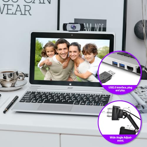 1080p Hd Webcam with Microphone, Wide Angle USB Computer Camera for Pc Mac Laptop, Plug and Play