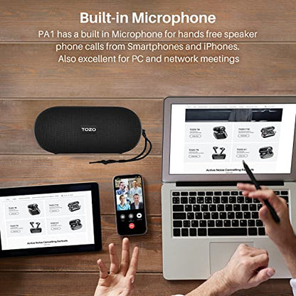 TOZO PA1 Portable Bluetooth Speaker, Powerful Stereo Sound with Deep Bass | 25H Playtime, IPX7 Waterproof for Shower, Wireless Speaker with App EQ Control, Dual Pairing for Home, Outdoor and Travel