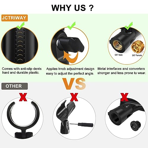 2 Pcs Universal Microphone Clip, Adjustable Mic Clip Holder for Mic Stand, Come with 5/8" Male to 3/8" Female Screw Adapter - size: 2_Pack