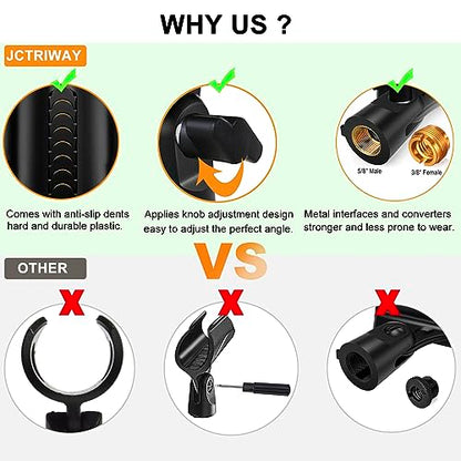 2 Pcs Universal Microphone Clip, Adjustable Mic Clip Holder for Mic Stand, Come with 5/8" Male to 3/8" Female Screw Adapter - size: 2_Pack