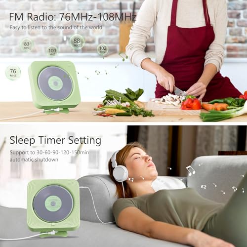 MICOCIOUS Portable CD Player with Bluetooth Desktop CD Player for Home CD Music Players with Remote Control,Timer,Built-in Dual Speakers with LED Display Home Audio Boombox FM Radio (Green) - color: Green