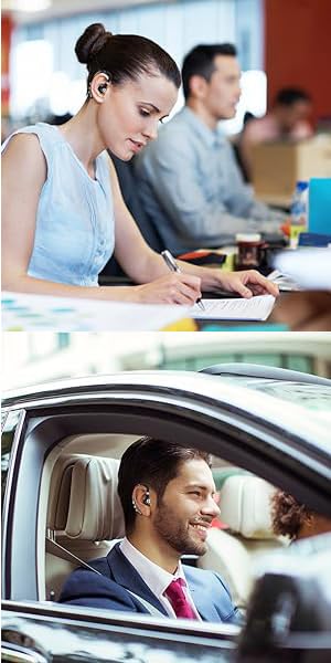 Bluetooth Headset V5.0 Wireless Bluetooth Earpiece with Noise Canceling Mic for Cell Phone Ultralight Business Earphone for Driving/Trucker/Office Earbus for Android/iPhone/Smartphone-Blue - color: Blue