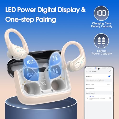 Wireless Earbuds 75H Bluetooth 5.4 Sport Headphones with Earhooks, Camel | IPX7 Waterproof In-ear Buds Feature ENC Noise Cancelling Mic & Deep Bass. Stereo Sound Device for Gym Running Workout - color: Camel
