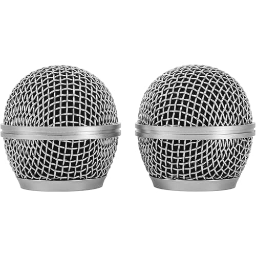 Replacement for DM-RGB SM58 Microphone Ball Head Mesh Grill – Copper Plated with Built-in Foam, Windscreen, Compatible with Digital Handheld Wireless System, Microfono Mic Accessories (2pcs, Silver)