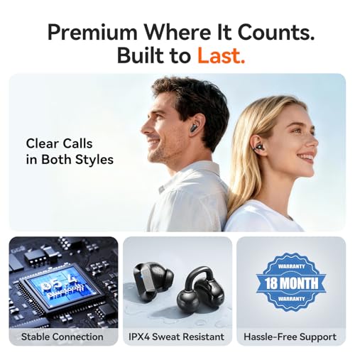 Kinglucky 2-in-1 Wireless Earbuds, in-Ear & Open Ear Clip-On Earbuds Comfortable fit, Bluetooth Headphones 5.4 with Noise Cancelling Mic, Power Swap Charging, Up to 50H, Black - color: Matte Black