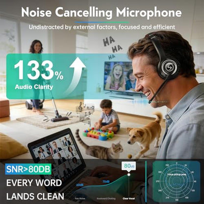 Wireless Headset with Mic for Work, Dual-Mode Headphones 50H Talk | ENC Noise-canceling Microphone, Bluetooth& 2.4GHz Dongle, Clear Calls & Mic Mute, for Laptop, PC, Phone, Office, Call Center - color: Black