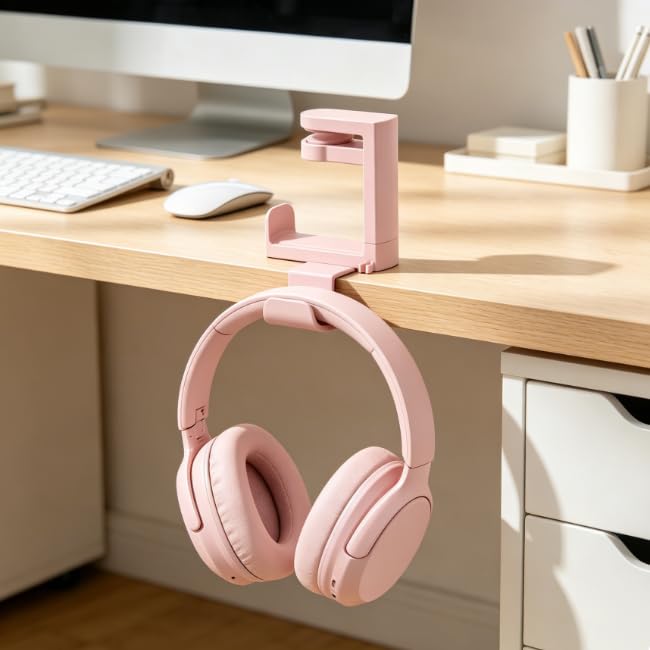 1pcs Headphone Stand Headset Hook Holder Hanger Mount with Adjustable Rotating Arm Clamp Desk Mount Universal Bag Headphone Hanger Hook Under Desk with 360 Degree Swivel&Cable Clip Organizer,Pink - color: Pink