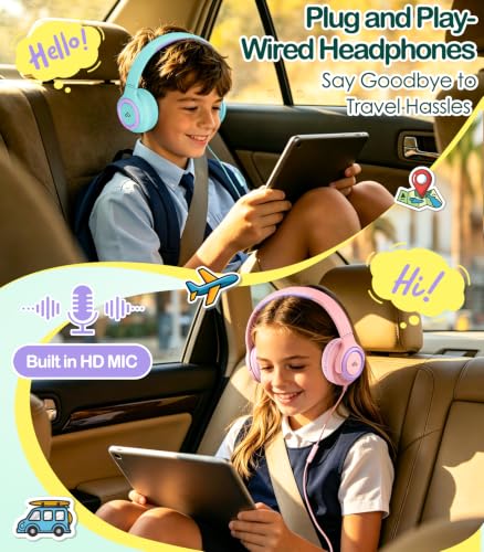 INFURTURE Kids Headphone for School with Microphone, 3.5mm Wired Headphone | Adjustable for Boys/Girls, Soft Ear Muffs, Volume Limit, Foldable, Lightweight On-Ear Headphones for ipad/Travel/Tablet - color: Green