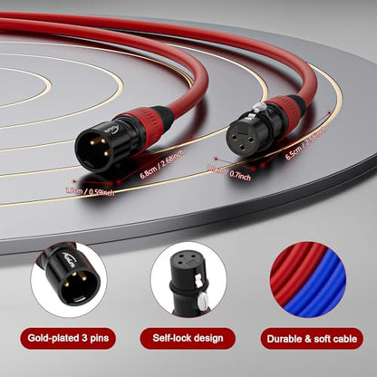 XLR Cables 15ft, Microphone Cable Male to Female Gold-Plated 3 Pins Speaker Cable - 1Pack - size: 15ft
