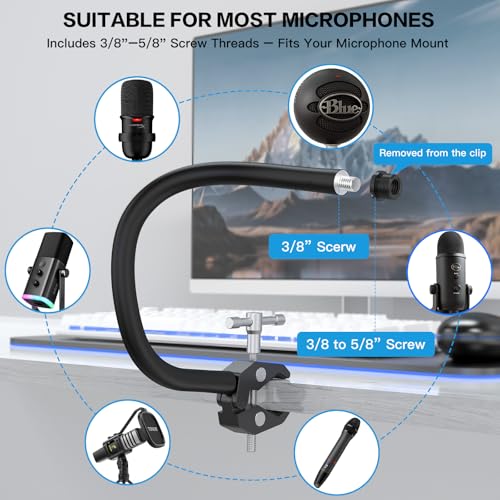 ZealSound Gooseneck Microphone Stand with Clamp, Flexible 13'' Boom Arm Mic Mount for Desk & Pipes, Compatible with Blue Yeti, Snowball, Razer, Pyle, Podcasting & Streaming - size: 13 inch