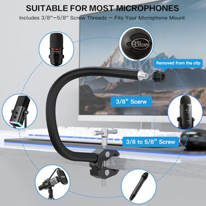 ZealSound Gooseneck Microphone Stand with Clamp, Flexible 13'' Boom Arm Mic Mount for Desk & Pipes, Compatible with Blue Yeti, Snowball, Razer, Pyle, Podcasting & Streaming - size: 13 inch
