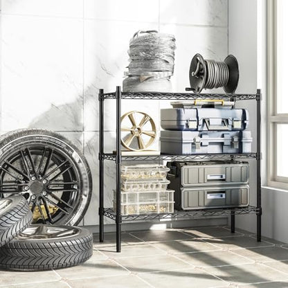 Auslar 3-Tier Heavy Duty Wire Shelving Adjustable Metal Storage Rack Black | Standing Shelving Units, Multi-Purpose Organizer for Kitchen Garage Pantry Laundry, Easy-Assembly Storage Shelf