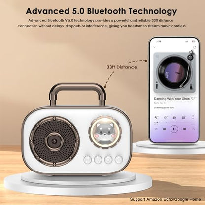 Wireless Bluetooth Speaker, Cute Mini Portable Speaker, Loud Sound,4H Playtime, Mic,TF/SD Card, Aux Line,Water-Proof for iOS Android Smartphone Home Office Gift Ideas White - color: White
