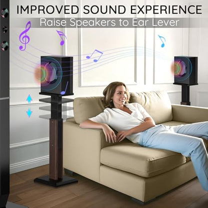 Wood Speaker Stands Pair, 25'' to 34'' Height Adjustable Speaker Stands - color: Wood, size: 25''to 34''