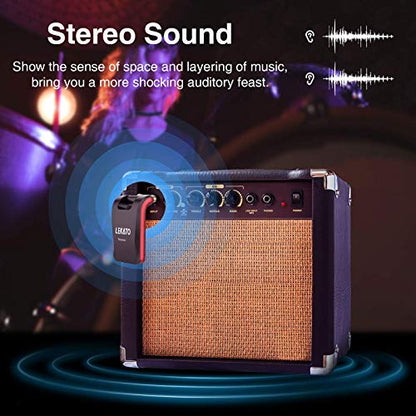 LEKATO 2.4GHz Wireless Guitar System - 6 Channels Rechargeable Wireless Transmitter & Receiver for Guitar & Bass, Stereo & Mono 1/4' & 1/8' 2 in 1 Plugs (Black & Red) - color: red