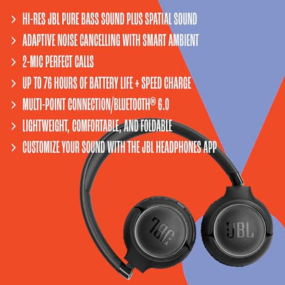 JBL Tune 680NC - Noise Cancelling Headphones - Black | Hi-Res JBL Pure Bass Sound plus Spatial Sound, Adaptive Noise Cancelling with Smart Ambient - color: Black