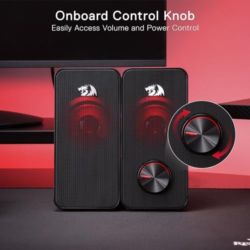 Redragon GS500 PC Gaming Speakers 2.0 Channel Stereo Enhanced Sound | Decent Red Backlight, Quality Bass, Crystal Clear Sound, Plug & Play USB Powered Desktop Computer Speaker