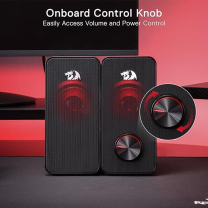 Redragon GS500 PC Gaming Speakers 2.0 Channel Stereo Enhanced Sound | Decent Red Backlight, Quality Bass, Crystal Clear Sound, Plug & Play USB Powered Desktop Computer Speaker