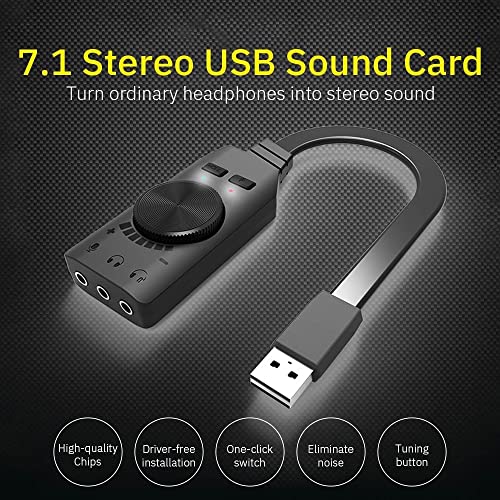 7.1 Channel USB Sound Card Converter Adapter External Volume Adjustable for Game Headphone (D 20 * 7 * 3cm)