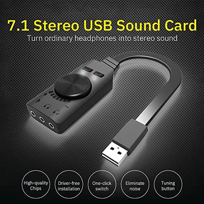 7.1 Channel USB Sound Card Converter Adapter External Volume Adjustable for Game Headphone (D 20 * 7 * 3cm)