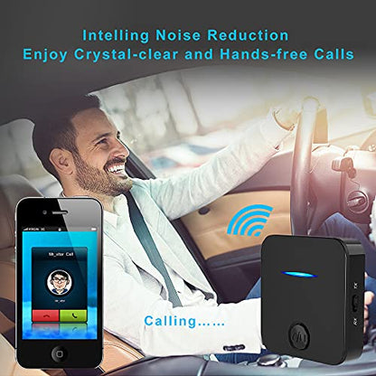 Bluetooth 5.4 Transmitter and Receiver, 2-in-1 Wireless Audio Adapter with Built-in Microphone for Car, TV, Home Stereo, Sound Bar - Hands-Free Calling Low Latency
