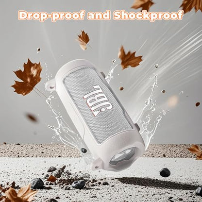 Silicone Cover Compatible with JBL Flip 7 Waterproof Portable Speaker with Shoulder Strap (White) - color: White