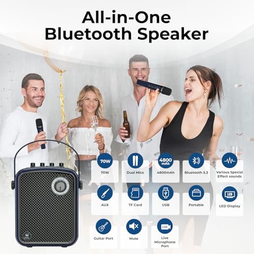 Wireless Voice Amplifier with 2 Wireless Mics,Microphones and Speaker | Teacher Microphones for Singing,Karaoke Machine for TV,Portable PA System for Events Supports TF/USB/AUX S100 Pro