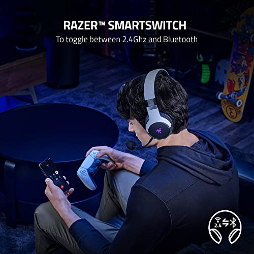 Razer Kaira Pro Dual Wireless Gaming Headset w/Haptics for PlayStation 5 / PS5, PC, Mobile, PS4: HyperSense - Triforce 50mm Drivers - Detachable Mic - 2.4GHz and Bluetooth w/SmartSwitch - RGB Chroma - color: White/Black, style: Kaira Pro