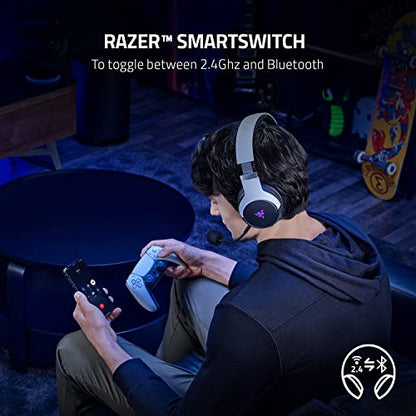 Razer Kaira Pro Dual Wireless Gaming Headset w/Haptics for PlayStation 5 / PS5, PC, Mobile, PS4: HyperSense - Triforce 50mm Drivers - Detachable Mic - 2.4GHz and Bluetooth w/SmartSwitch - RGB Chroma - color: White/Black, style: Kaira Pro