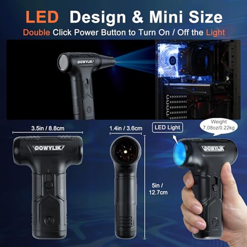 Compressed Air Duster, 220,000RPM Strong Compressed Air | Brushless Canned Air Duster for Computer with LED, 3 Speed Speed Mini Blower Air Blower for Car, Computer, Keyboard - color: Black