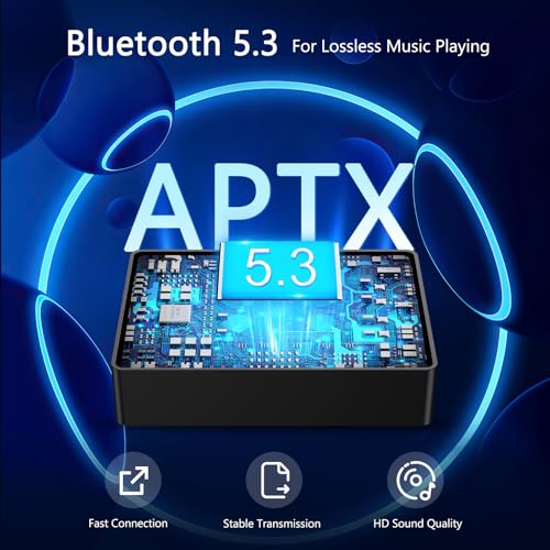 LOFICOPER Bluetooth 5.3 Transmitter Receiver, aptX Low Latency, Dual Pairs | 30m/98ft Range, 3.5mm AUX/RCA Cable, Easy to Operate, Clear Indicator Lights, Suitable for Speakers, Headphones, TVs
