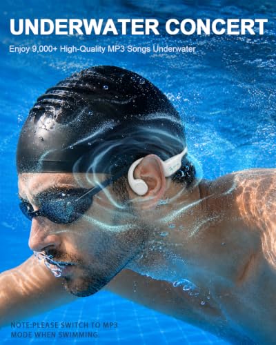Swimming Headphones Bone Conduction Bluetooth 6.0 IPX8 Waterproof 32G MP3 | Open-ear comfort,clear audio in water,phone-free playlists,secure fit with caps and goggles,stable above-water pairing - color: Off White