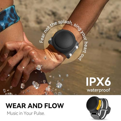 ANCwear Wearable Bluetooth Speaker with Clip, 3-Way Portable Mini Speaker | 60g wearable speaker for work, walking and travel with wristband, clip and hanger, IPX6 splash resistance and 9.5H playtime - color: Black