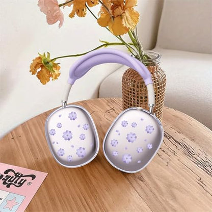 Purple Cherry Flowers Clear Case for Airpods Max Headphones Lovely Floral Soft TPU Ear Cups Cover Anti-Scratch Silicone Ear Pad Protective Case 53 Headband Cover for Apple Airpods Max - color: Purple cherry 11