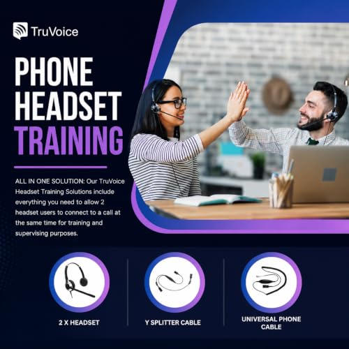 TruVoice HD-550 Dual Headset Bundle for Desk Phones | Training | Supervising | Coaching for Office and Call Center - Compatible with All Phones Including Yealink, Polycom, Poly, Mitel, Cisco, Avaya