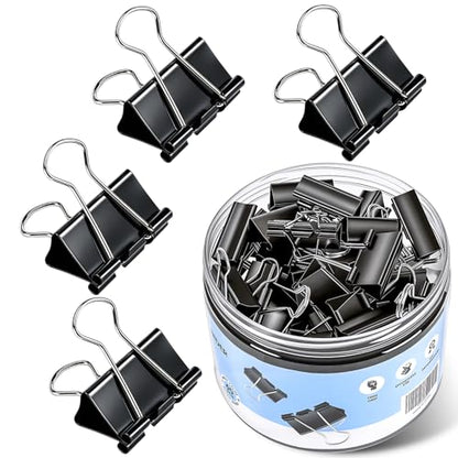 Binder Clips, KURULO 60pcs Medium Binder Clips 1.25 Inches | Sturdy Binder Clip Medium for Office Supplies, School, Home, Black Metal Paper Clamps, Office Clips with Storage Box