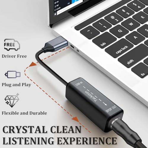 USB to Optical Audio Adapter 24Bit Sample Depth, PC to SPDIF Sound Card Optical Output Compatible with Windows macOS Laptop Computer, Not for TV, Signal Only from USB to Toslink Converter