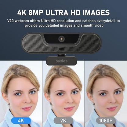 saylas 4K Webcam with Microphone and Speaker, Wide Angle 112°, Remote Control, Autofocus, Digital Zoom, Privacy Cover, Plug & Play Web Streaming Camera for Computer, USB Webcam for Pc - color: 4K/112° FOV