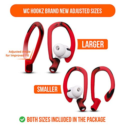 WC HookZ - Patented Upgraded Over Ear Hooks for AirPods Pro 1, 2 & AirPods 1, 2 & 3- Two Size Pairs Included in Package, Unique Left & Right Hook, Made by Wicked Cushions | Lava red - color: Lava