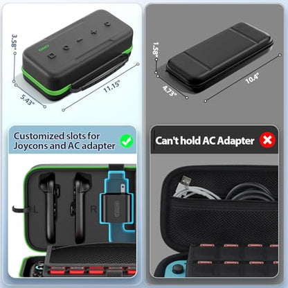 OIVO Carrying Case Compatible with 2025 Nintendo Switch, Portable Switch 2 Travel Carry Case Fit for Joy-Con 2 & Adapter, Hard Shell Protective Pouch Bag with 24 Game Slots, Green - color: Green