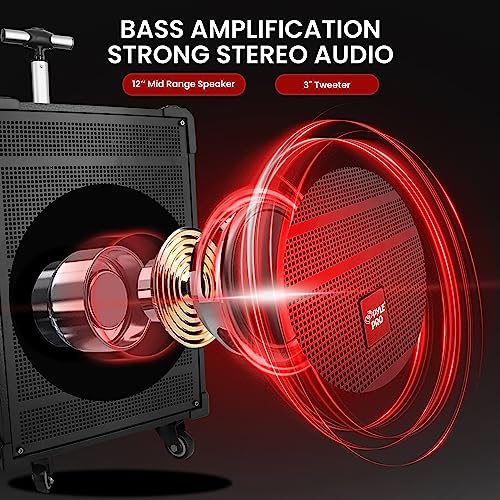 Pyle 12'' Portable Wireless Bluetooth Speaker System - Built-in Rechargeable Battery, Wireless Microphone, USB/Micro SD/FM - 80 Watt - FM Radio with Digital LED Display, PWMA1299A - size: 12 inch